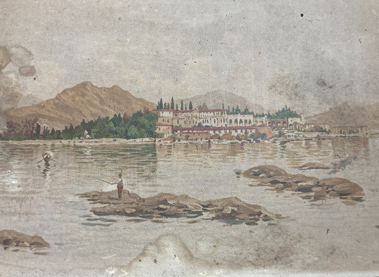 Lago Di Garda, Isola Ferrari. Bella Veduta Panoramica. Stampa A Colori. Artista Tom