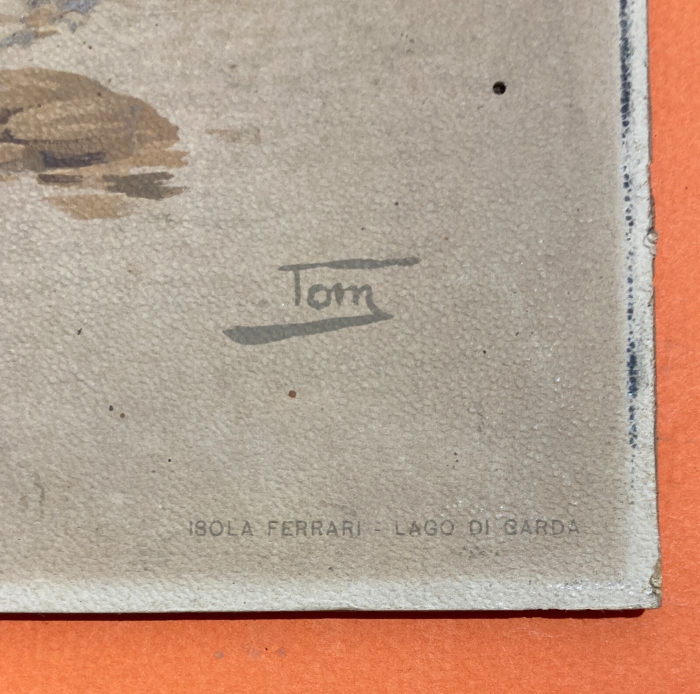 Lago Di Garda, Isola Ferrari. Bella Veduta Panoramica. Stampa A Colori. Artista Tom