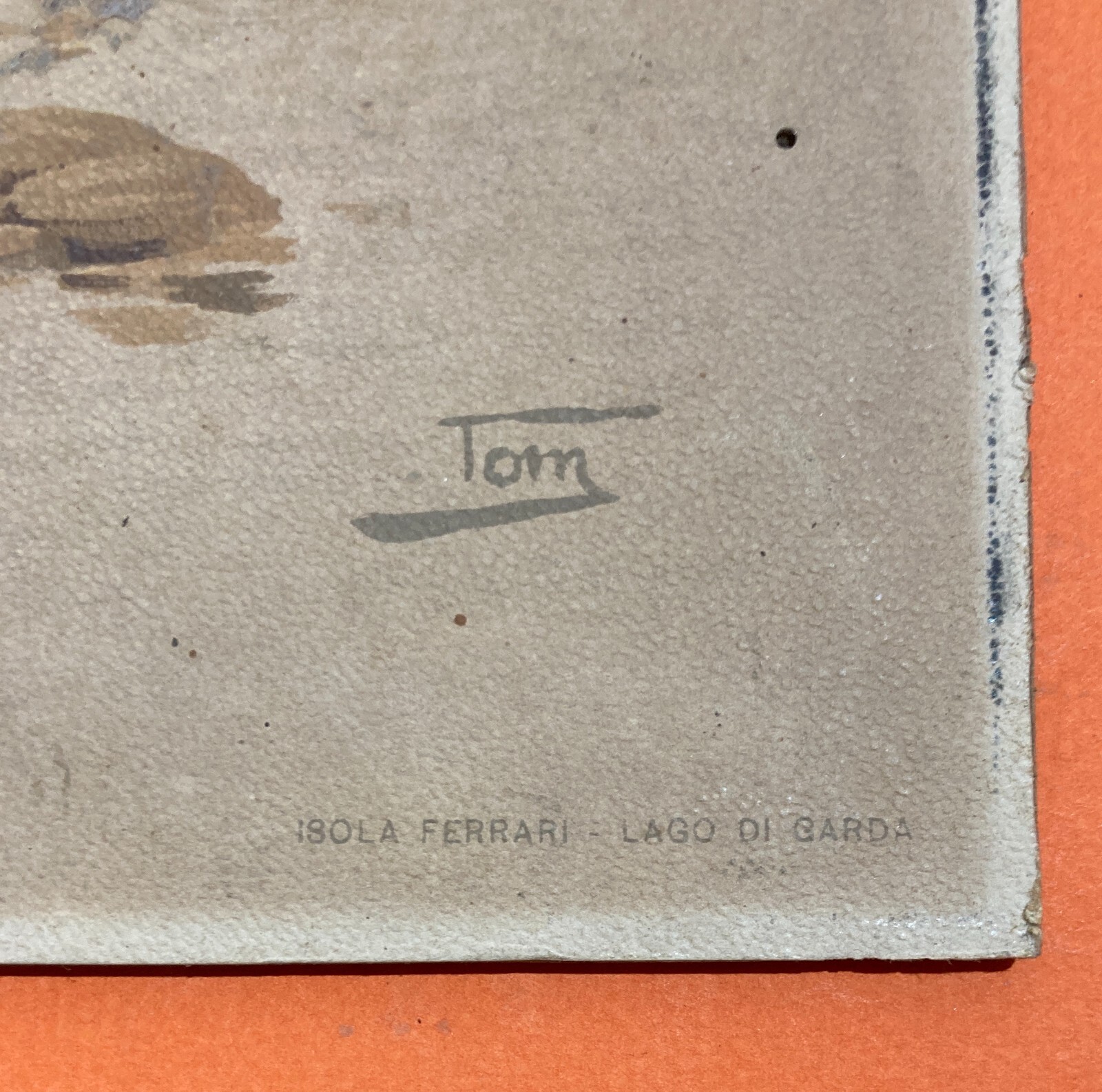 Lago Di Garda, Isola Ferrari. Bella Veduta Panoramica. Stampa A Colori. Artista Tom