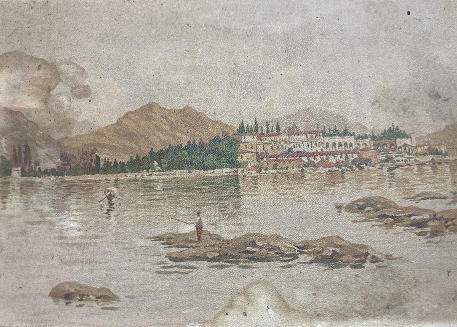 Lago Di Garda, Isola Ferrari. Bella Veduta Panoramica. Stampa A Colori. Artista Tom