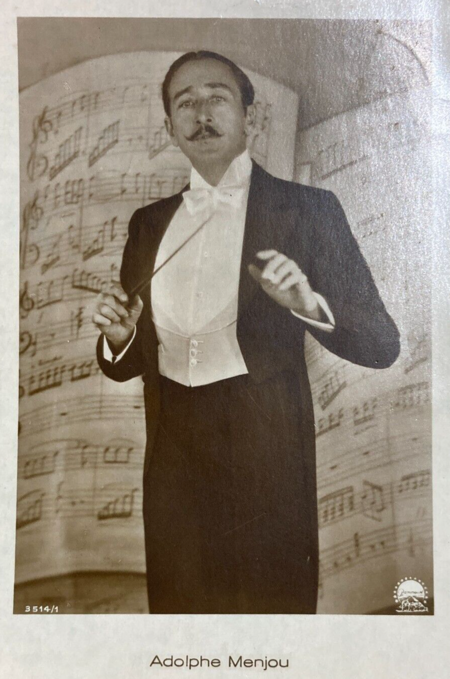 Cinema, Attori, Musica: Adolphe Menjou, Ritratto Fotografico Su Cartolina d'Epoca