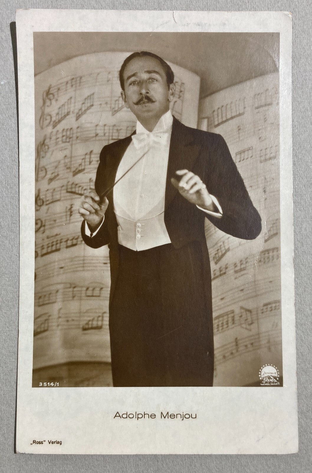 Cinema, Attori, Musica: Adolphe Menjou, Ritratto Fotografico Su Cartolina d'Epoca