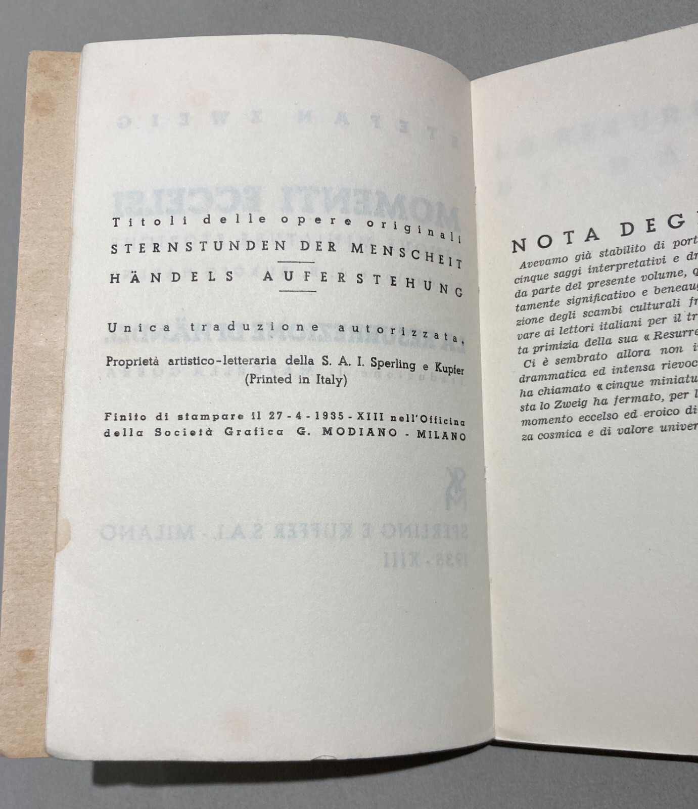 Stefan Zweig   Momenti Eccelsi   Goethe, Handel, Eldorado, Polo Sud   Copertina Di M. Leone   1935