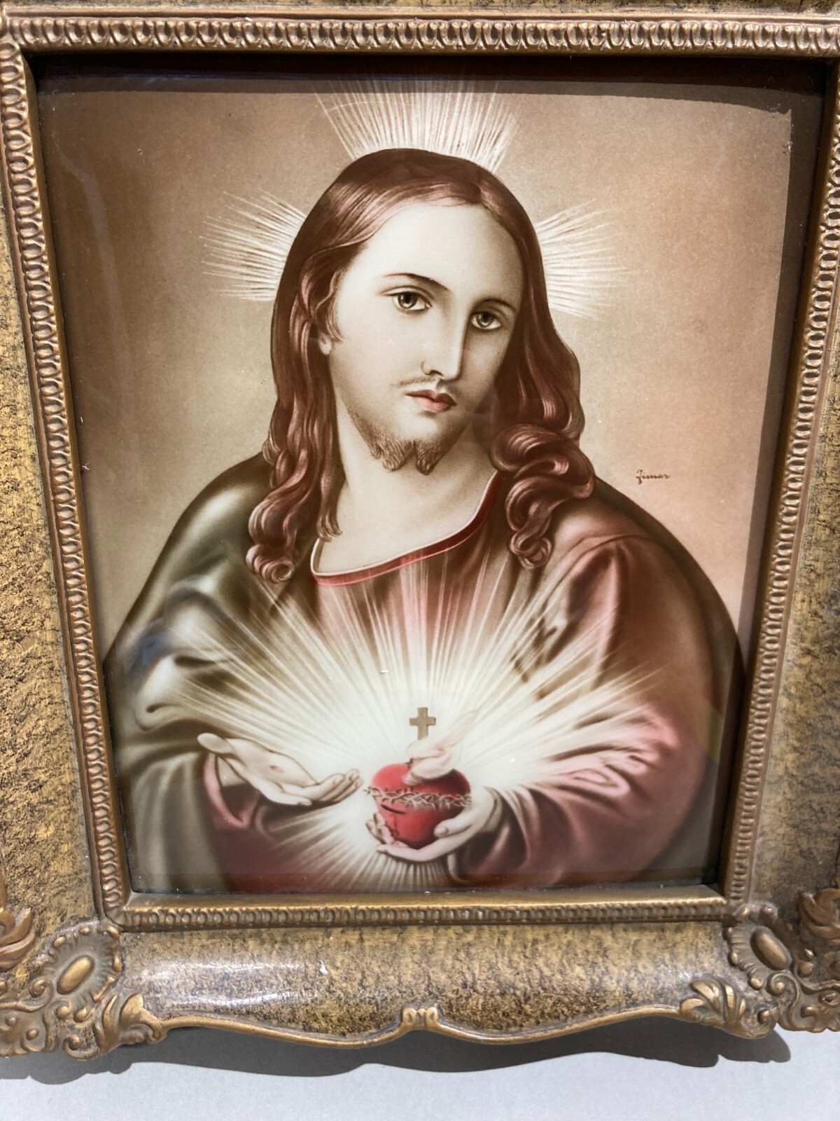 Arte Devozionale: Cuore Di Gesù. Illustrazione Incorniciata Fimar d'Epoca
