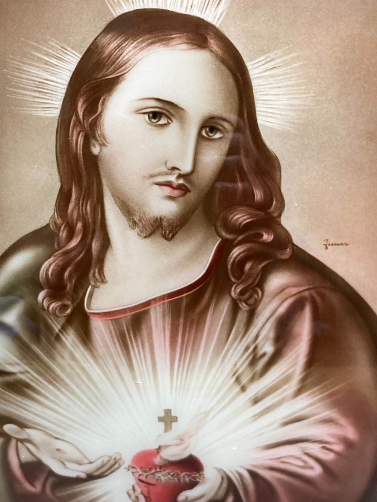 Arte Devozionale: Cuore Di Gesù. Illustrazione Incorniciata Fimar d'Epoca