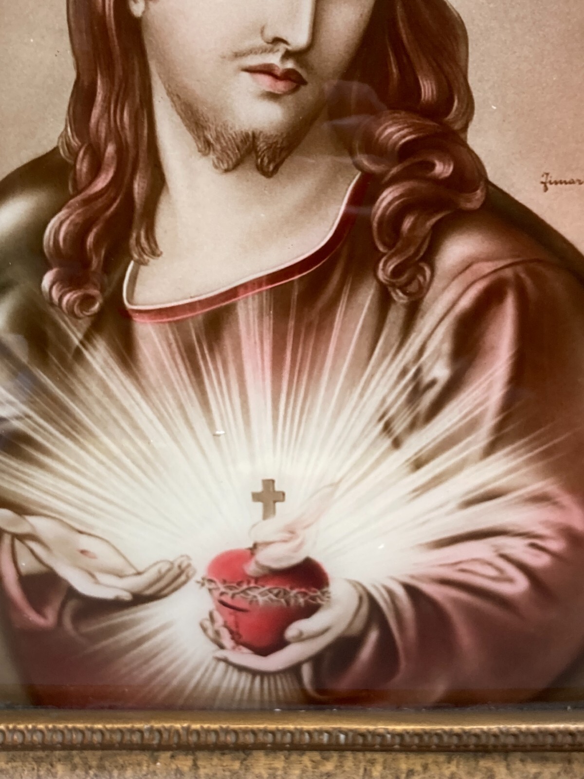 Arte Devozionale: Cuore Di Gesù. Illustrazione Incorniciata Fimar d'Epoca
