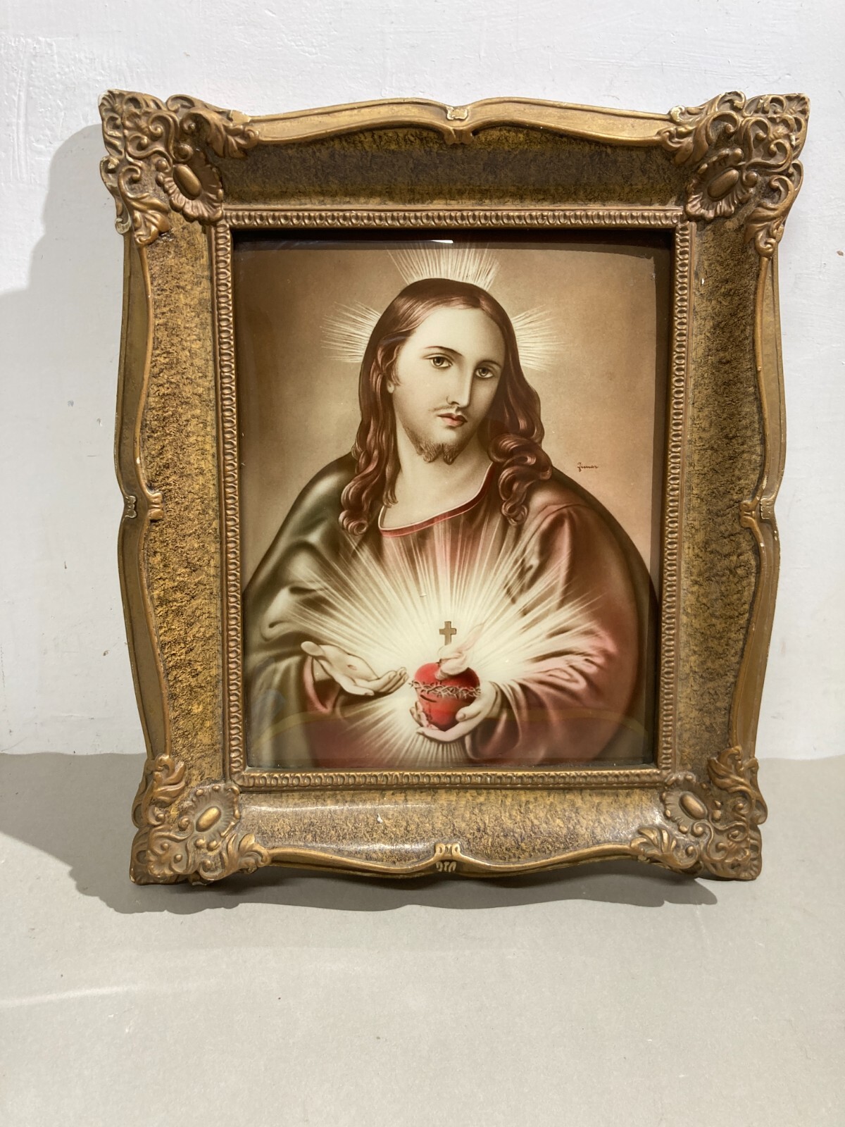 Arte Devozionale: Cuore Di Gesù. Illustrazione Incorniciata Fimar d'Epoca