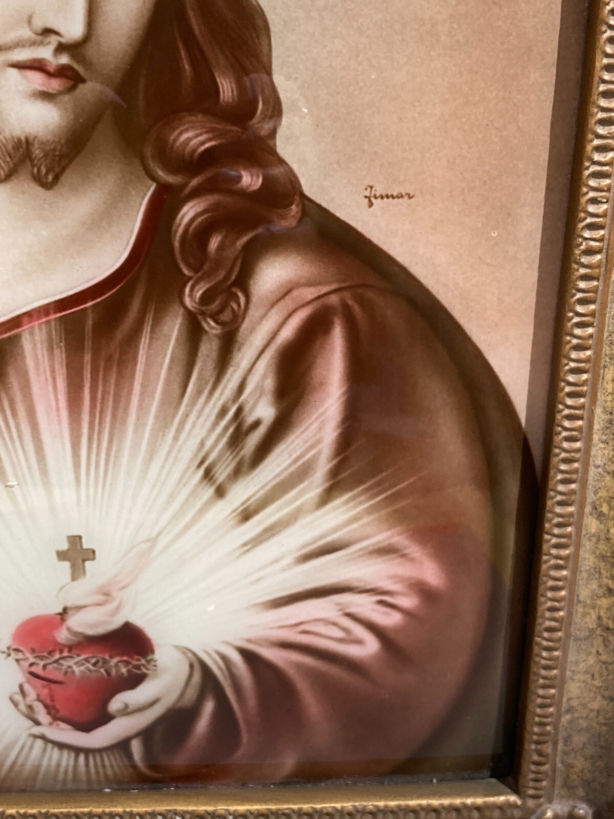 Arte Devozionale: Cuore Di Gesù. Illustrazione Incorniciata Fimar d'Epoca
