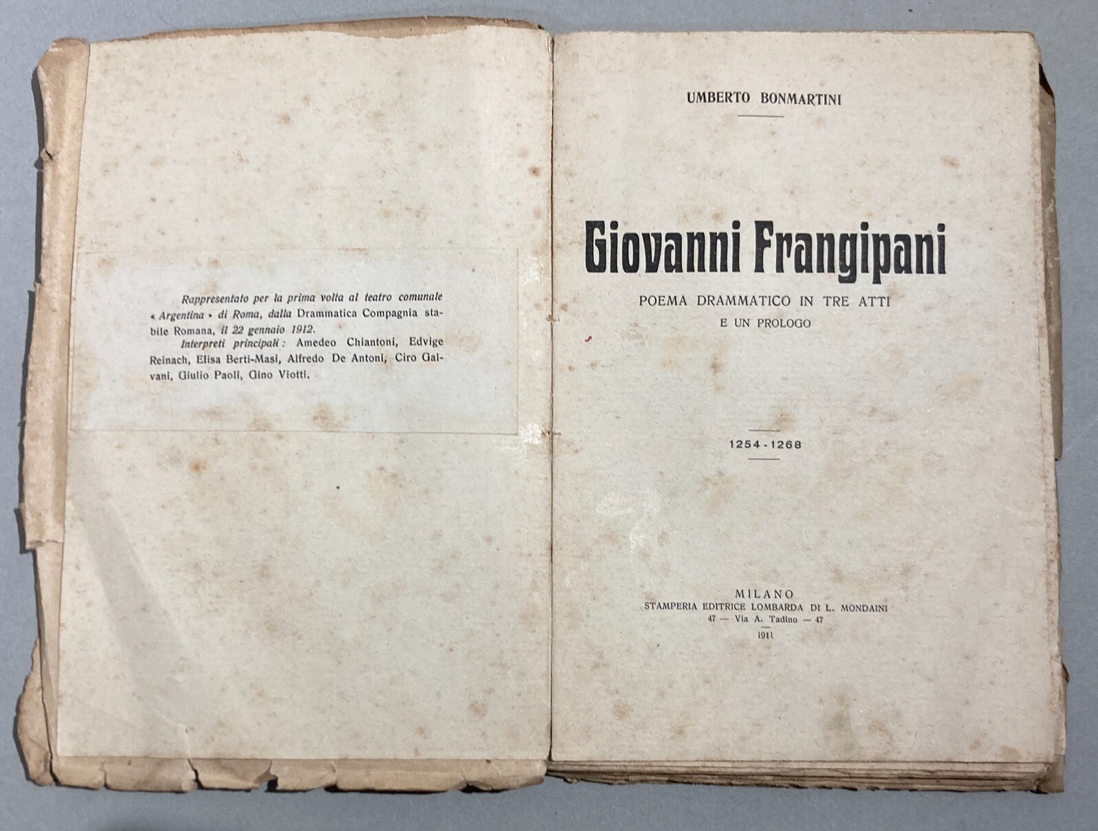 Giovanni Frangipani: Poema Drammatico Di Umberto Bonmartini