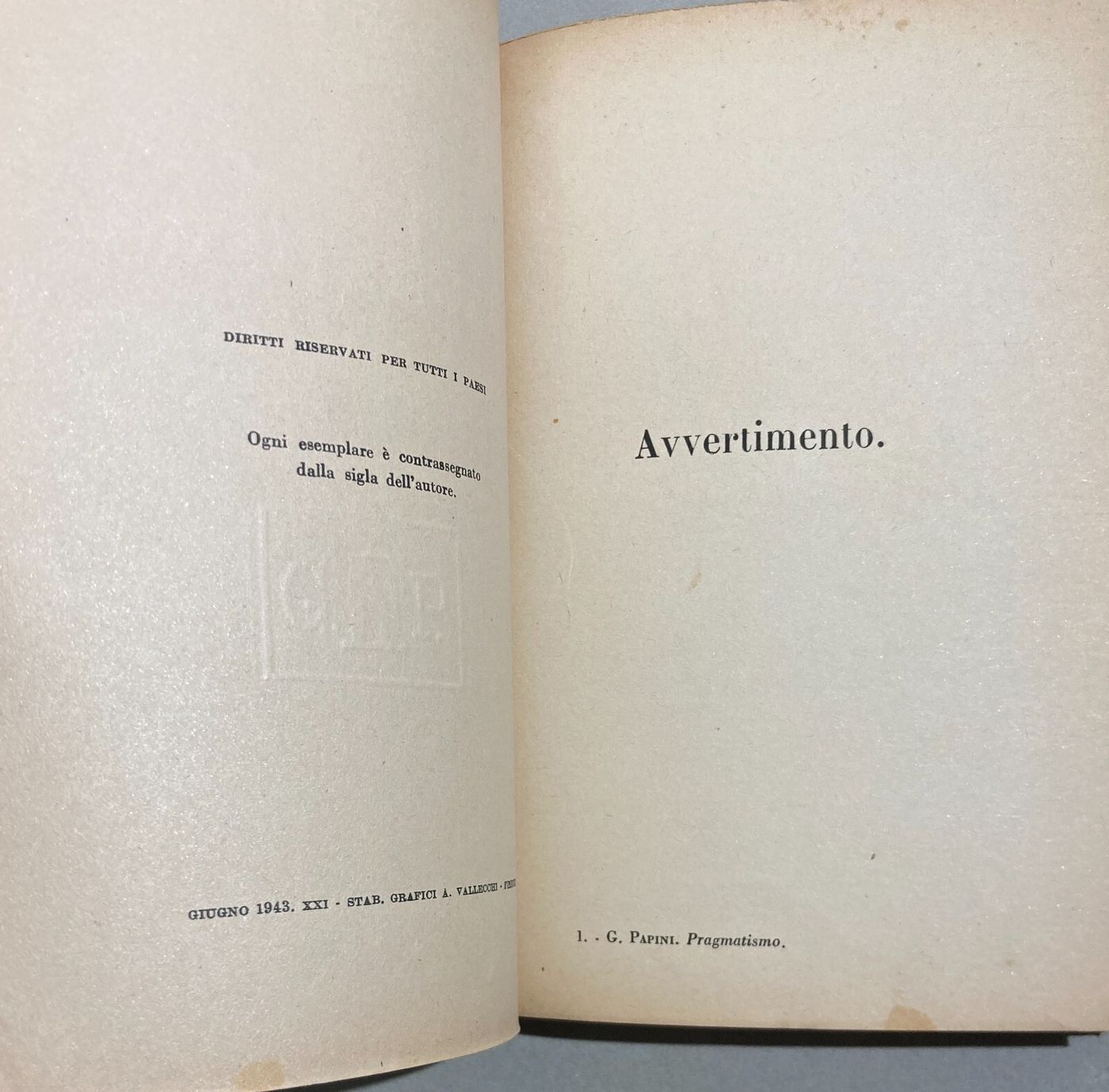 Filosofia, Pragmatismo, Monismo E Politica: Antica Edizione Di Giovanni Papini, 1943