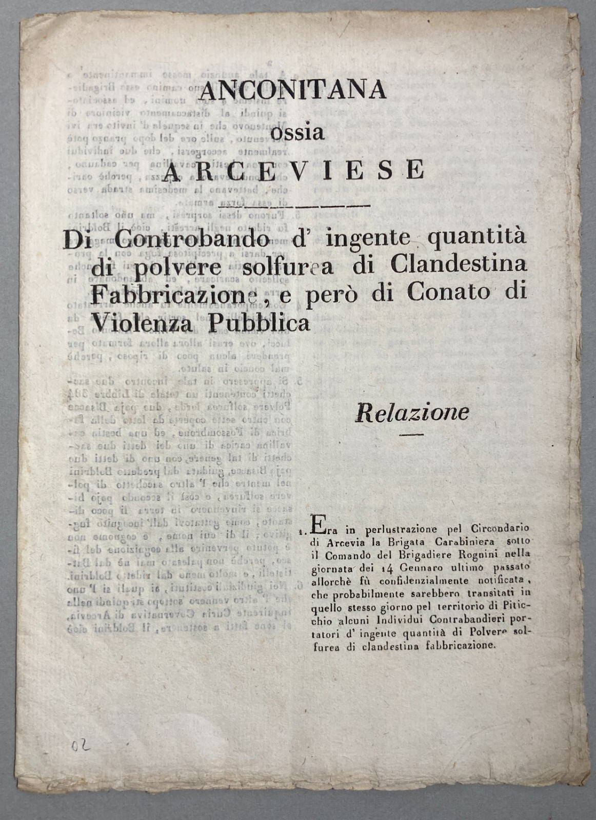 Marche, Ancona, Arcevia: Contrabbando Di Polvere Sulfurea E Ordine Pubblico, 1846