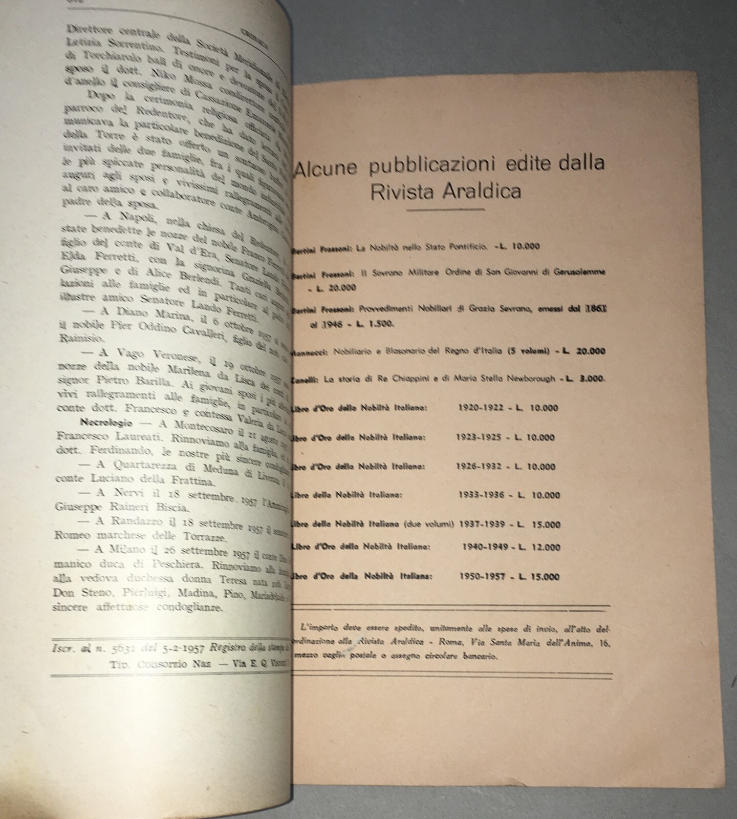 Rivista Araldica: Nobiltà Romana, Due Sicilie, Zara E Ordine Teutonico (1957)