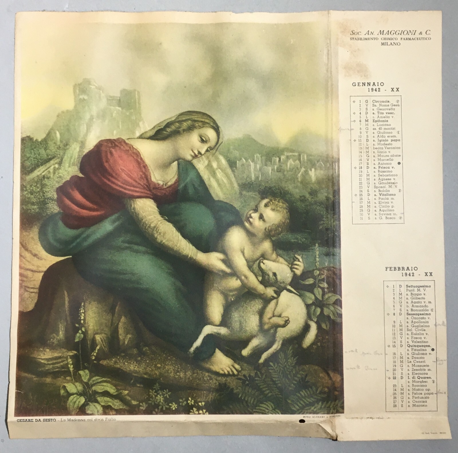 Cesare Da Sesto: La Madonna Col Divin Figlio   Stampa Pubblicitaria Maggioni 1942