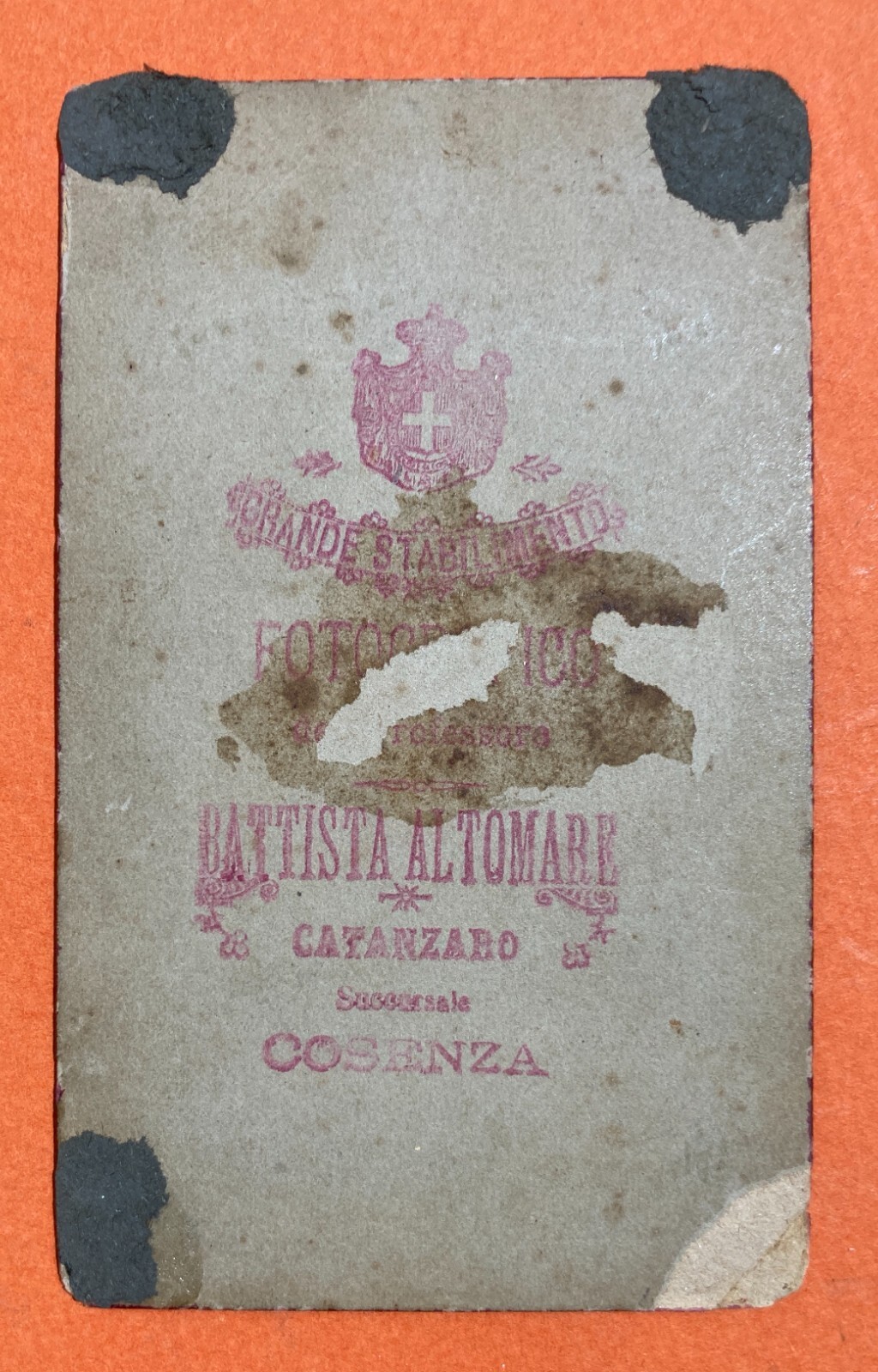 Fotografia Antica Da Collezione: Calabria, Catanzaro, Cosenza, Fotografo Altomare