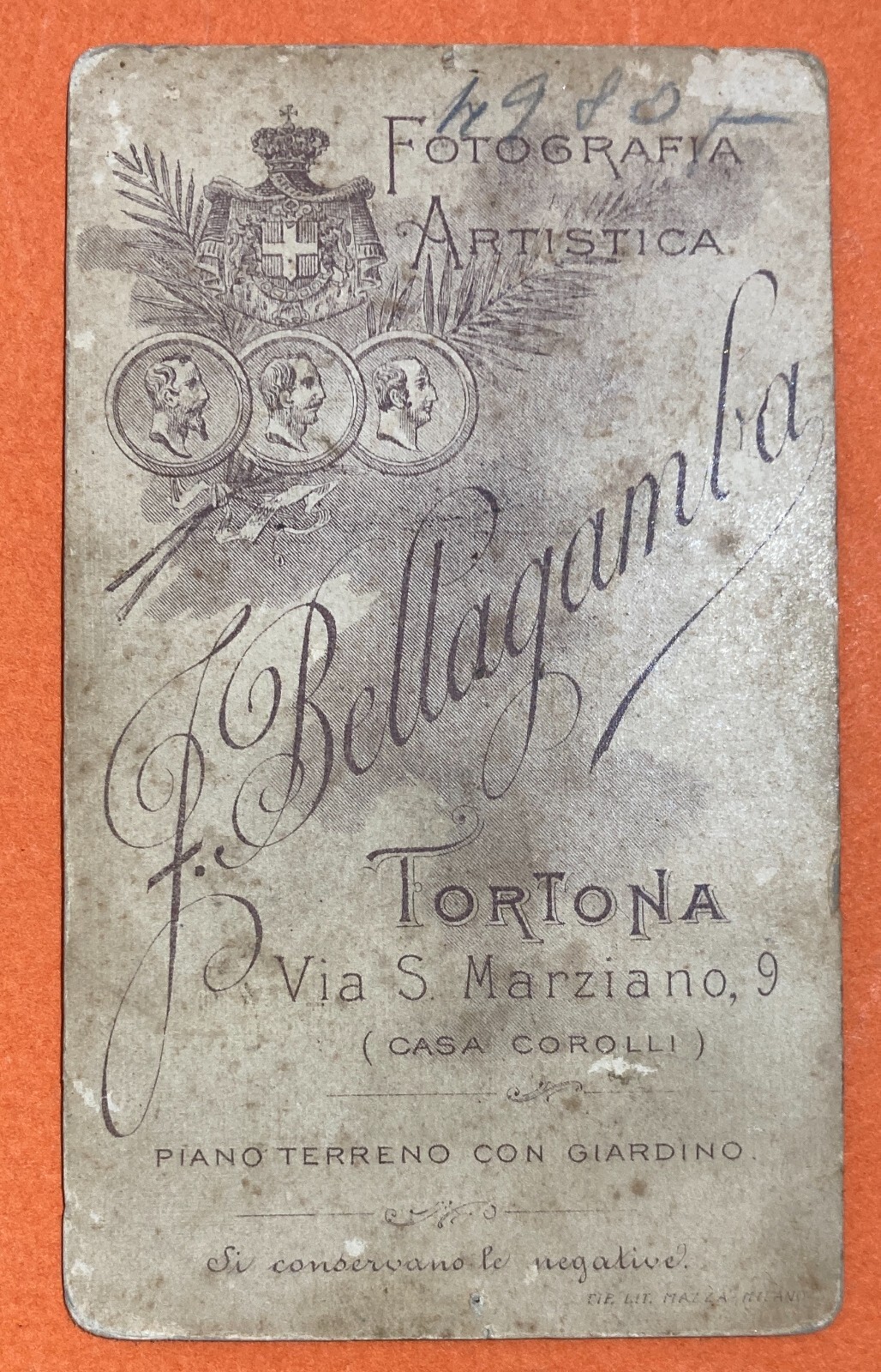 Fotografia Antica: Ritratto d'Uomo Dello Studio Bellagamba, Tortona