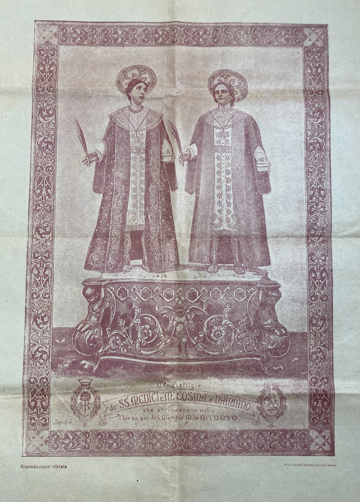 Stampa Popolare Devozionale: Santi Medici Cosma E Damiano, Bitonto