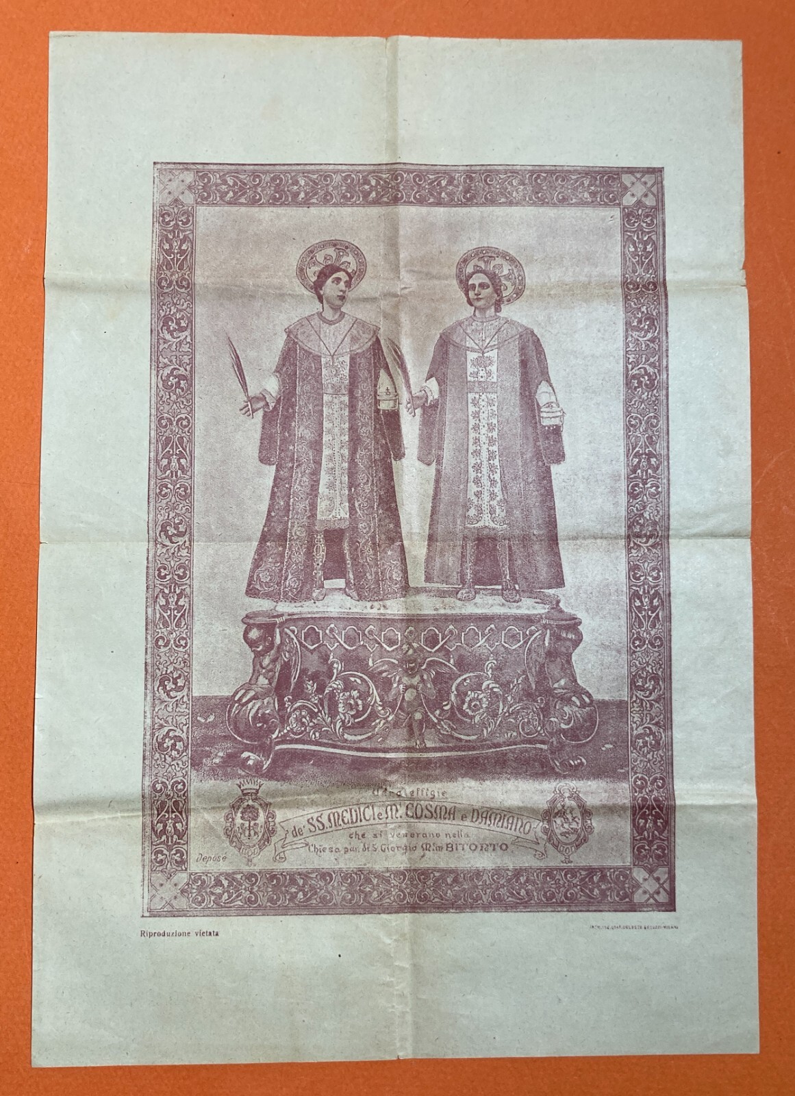 Stampa Popolare Devozionale: Santi Medici Cosma E Damiano, Bitonto