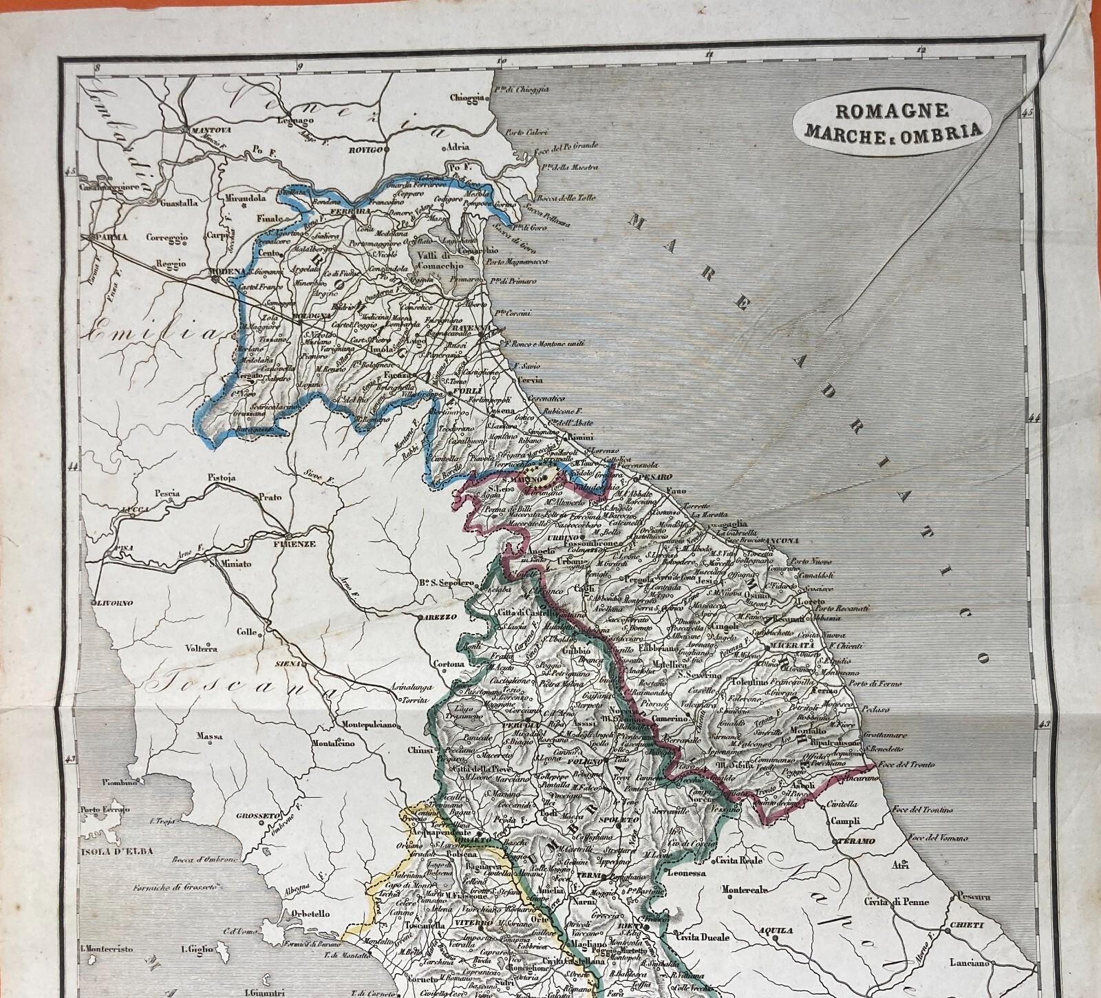 Antica Cartografia: Romagna, Marche, Umbria, Lazio. Allodi, Naymiller, Pagnoni, XIX Secolo