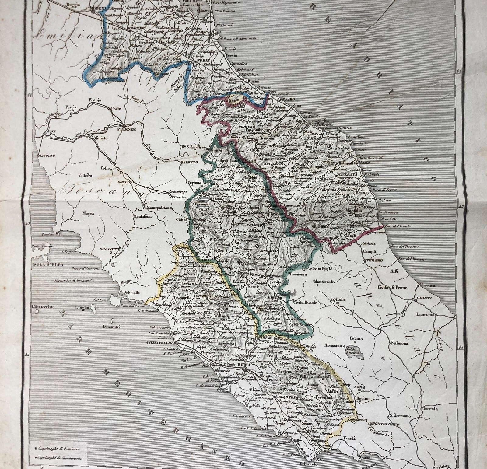 Antica Cartografia: Romagna, Marche, Umbria, Lazio. Allodi, Naymiller, Pagnoni, XIX Secolo