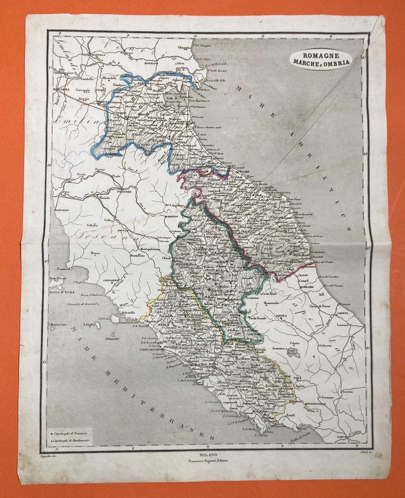 Antica Cartografia: Romagna, Marche, Umbria, Lazio. Allodi, Naymiller, Pagnoni, XIX Secolo
