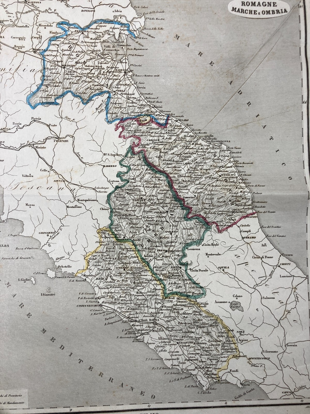 Antica Cartografia: Romagna, Marche, Umbria, Lazio. Allodi, Naymiller, Pagnoni, XIX Secolo