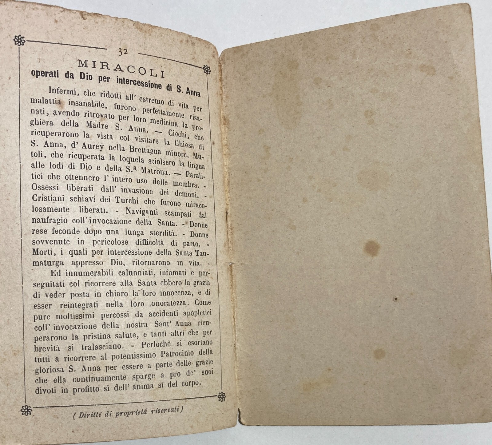 Antica Edizione Devozionale: S. Anna, Piacenza, Bertola, 1891, Con Piccola Fotografia