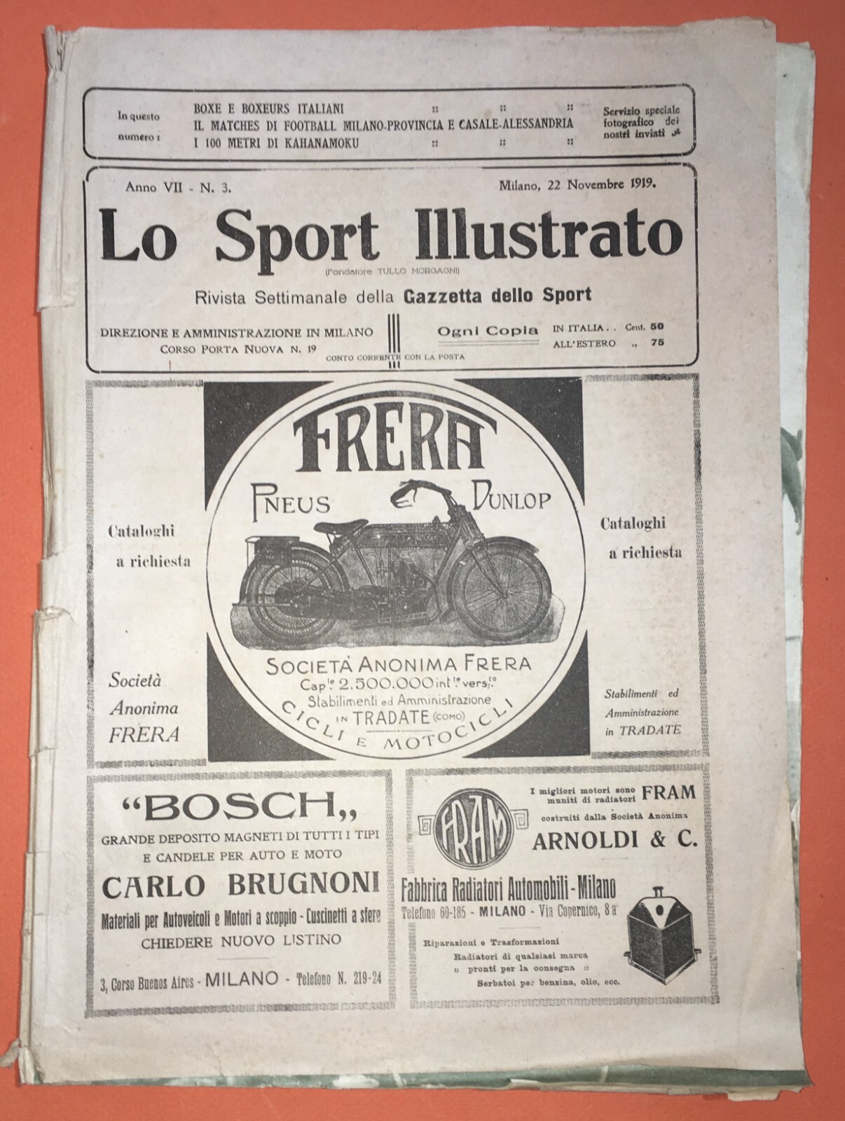 Lo Sport Illustrato: Calcio, Boxe, Atletica, Militaria. Gara Milano E Casale Alessandria, 1919