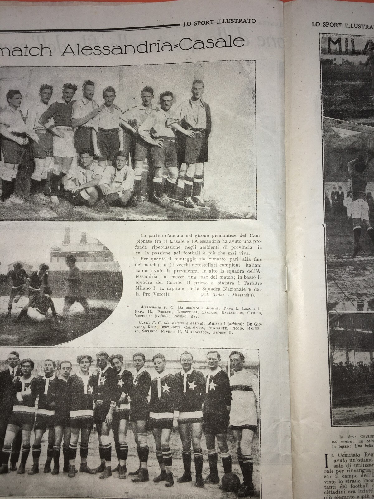 Lo Sport Illustrato: Calcio, Boxe, Atletica, Militaria. Gara Milano E Casale Alessandria, 1919