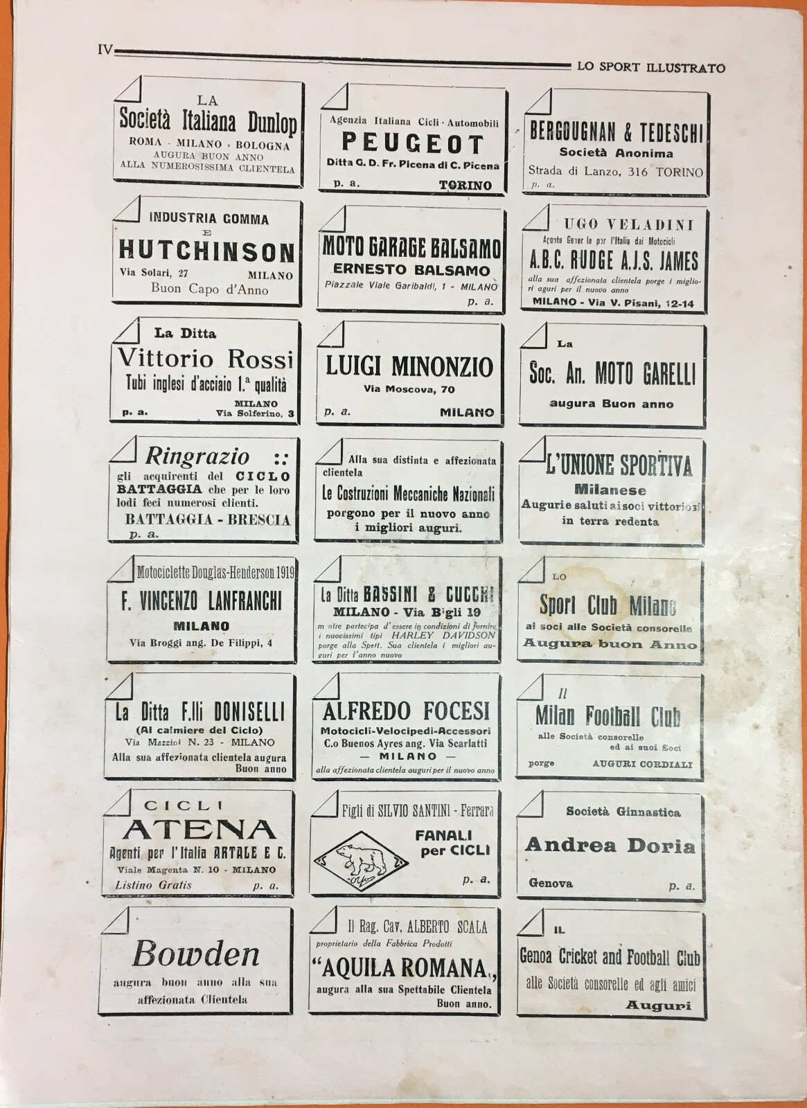 Lo Sport Illustrato: Calcio, Boxe E Motori   20 Dicembre 1919