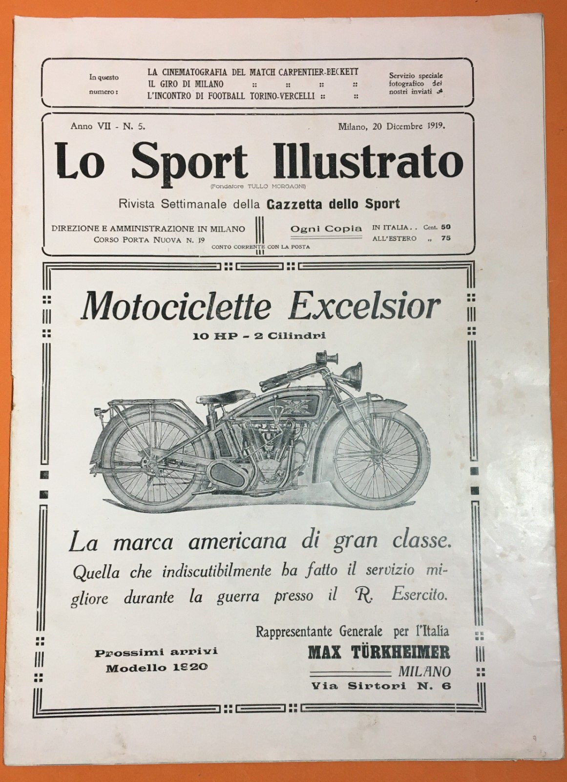 Lo Sport Illustrato: Calcio, Boxe E Motori   20 Dicembre 1919