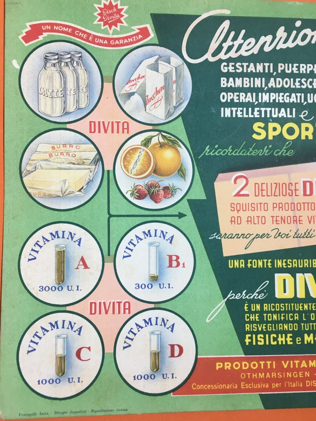 Divita Integratore Vitaminico Cartello Pubblicitario Disch Martin Genova