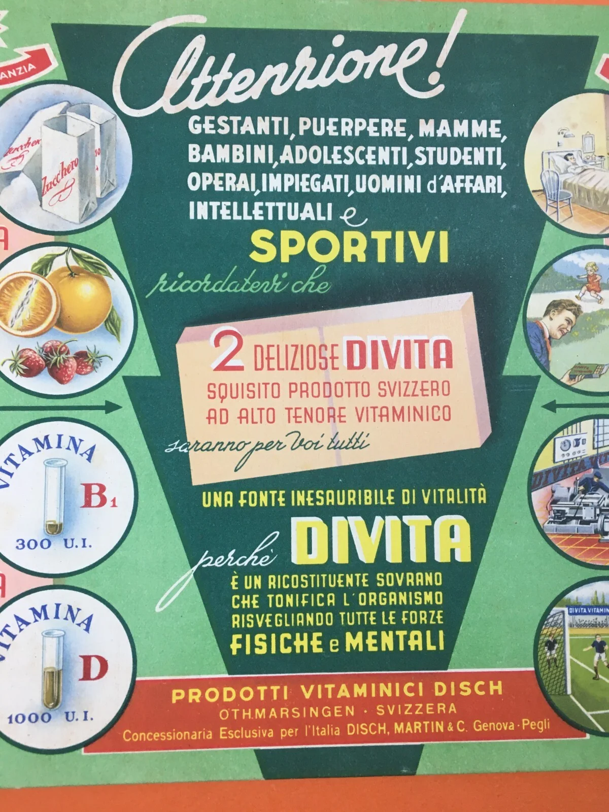 Divita Integratore Vitaminico Cartello Pubblicitario Disch Martin Genova