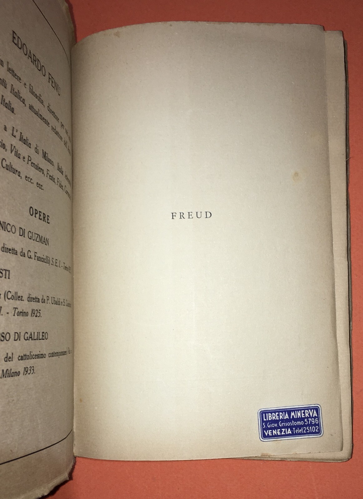 Medicina, Psichiatria, Psicanalisi: Freud. Edoardo Fenu, 1934