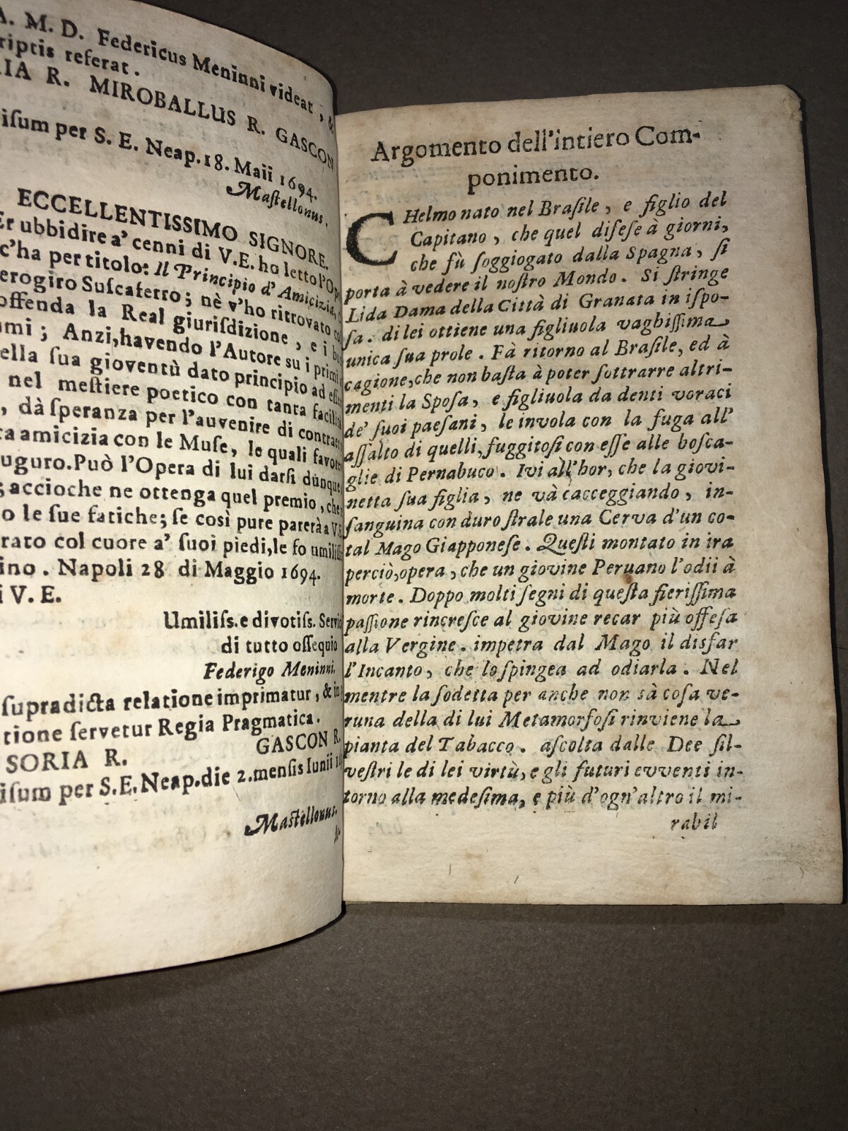 Tabacco: Rara Opera Satirica Di Gerogiro Suscaferro. Caracciolo Principe Di Torella, Spagna, 1694.