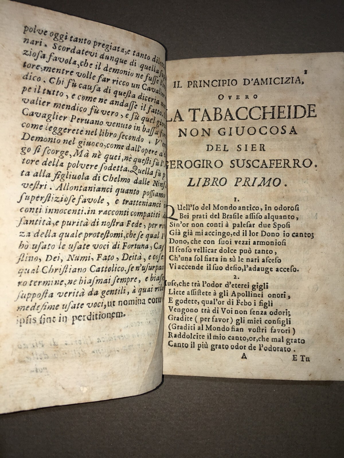 Tabacco: Rara Opera Satirica Di Gerogiro Suscaferro. Caracciolo Principe Di Torella, Spagna, 1694.