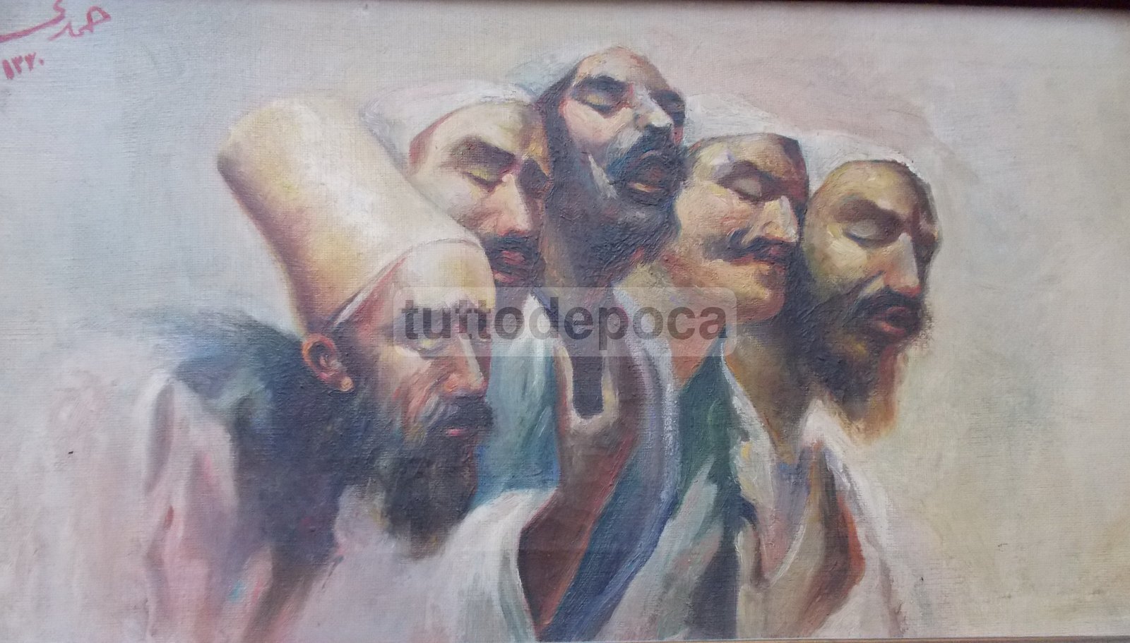 Oriente, Asia: Uomini In Preghiera. Dipinto d'Epoca Attribuito A Fausto Zonaro