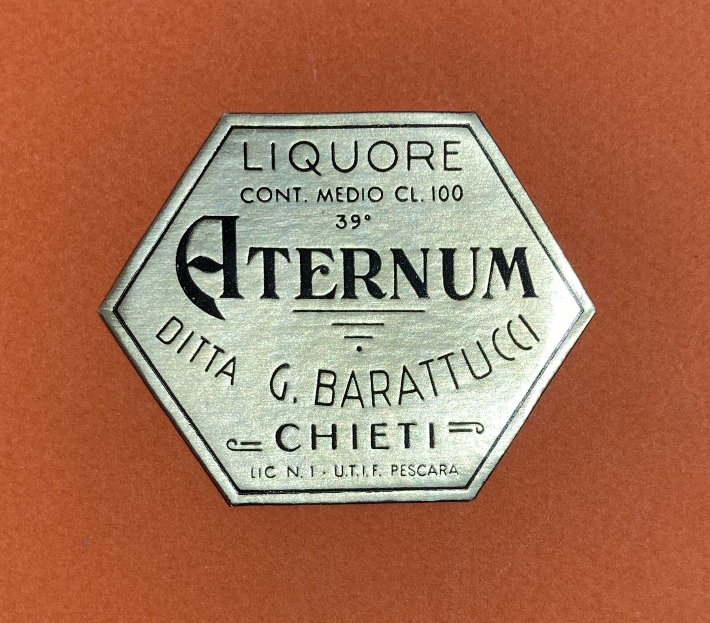 Abruzzo, Chieti, Liquori, Distilleria Barattucci, Mini Etichetta Originale Aternum