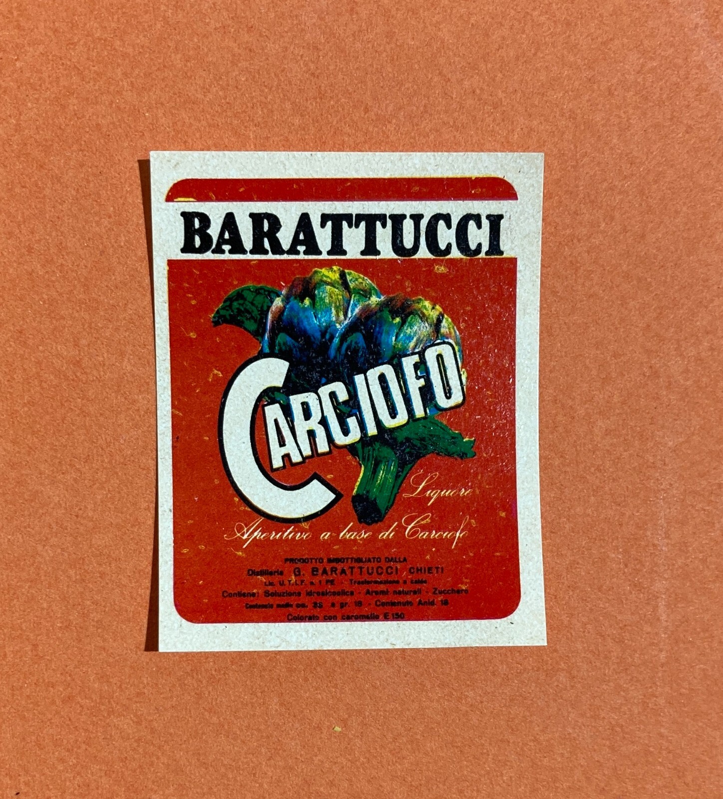 Abruzzo, Chieti, Liquori: Distilleria Barattucci, Mini Etichetta Originale Al Carciofo
