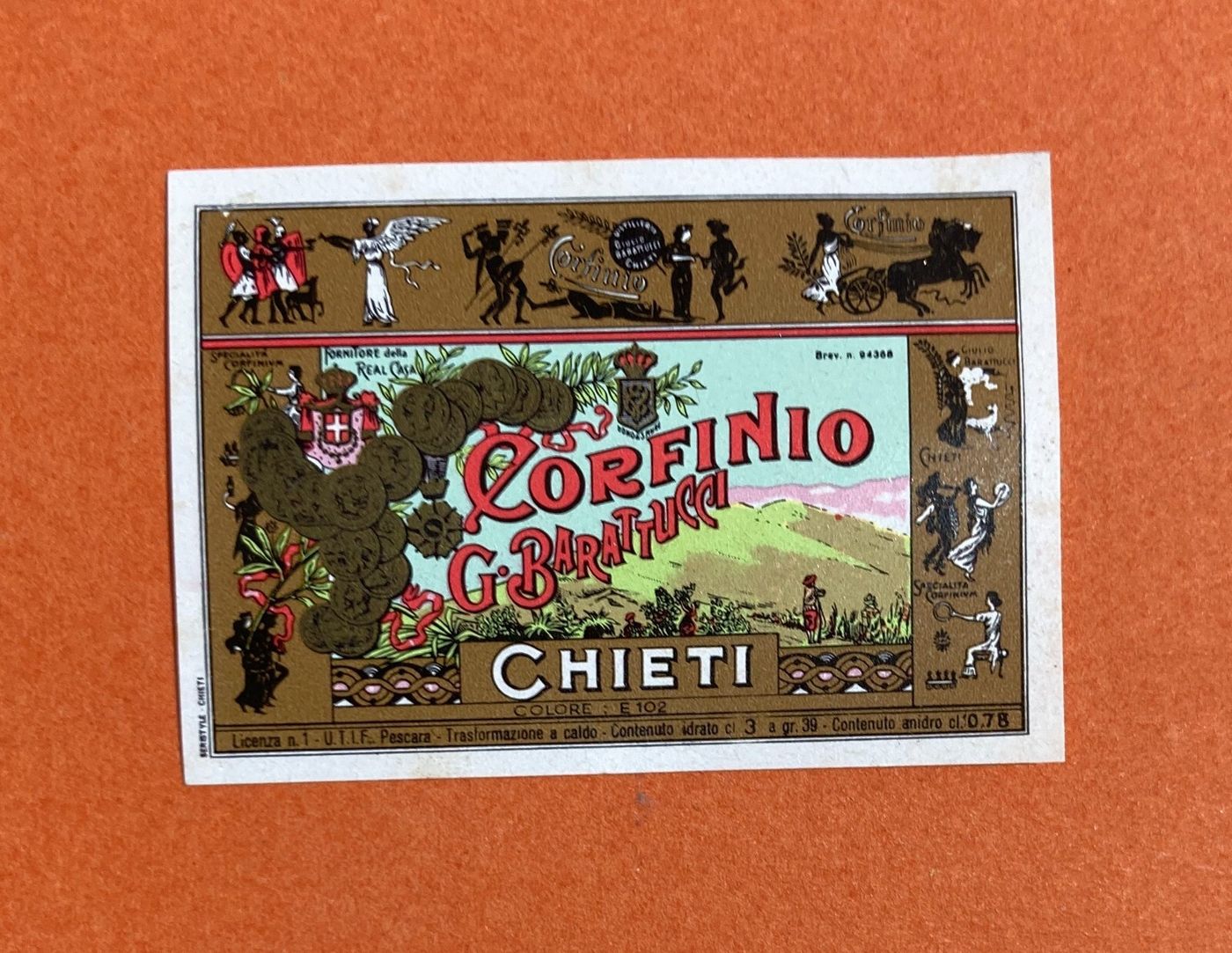 Abruzzo, Chieti, Liquori, Distilleria Barattucci, Corfinio, Mini Etichetta Originale