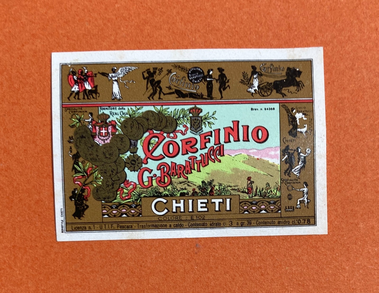 Abruzzo, Chieti, Liquori, Distilleria Barattucci, Corfinio, Mini Etichetta Originale