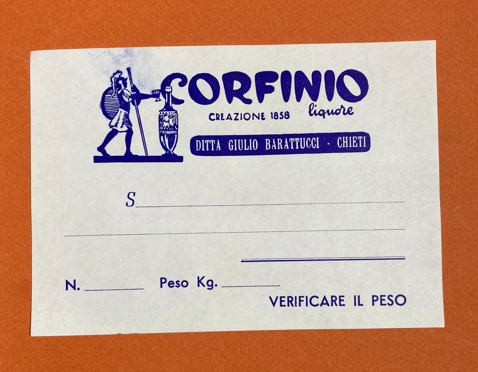 Abruzzo, Chieti   Liquore Barattucci Corfinio, Etichetta Pubblicitaria Per Cassette