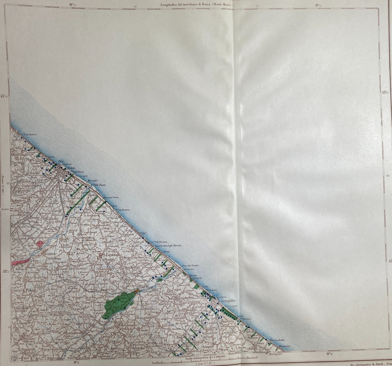 Idraulica, Irrigazioni, Pozzi: Marche, Senigallia, Metauro, Cesano. Cartografia d'Epoca