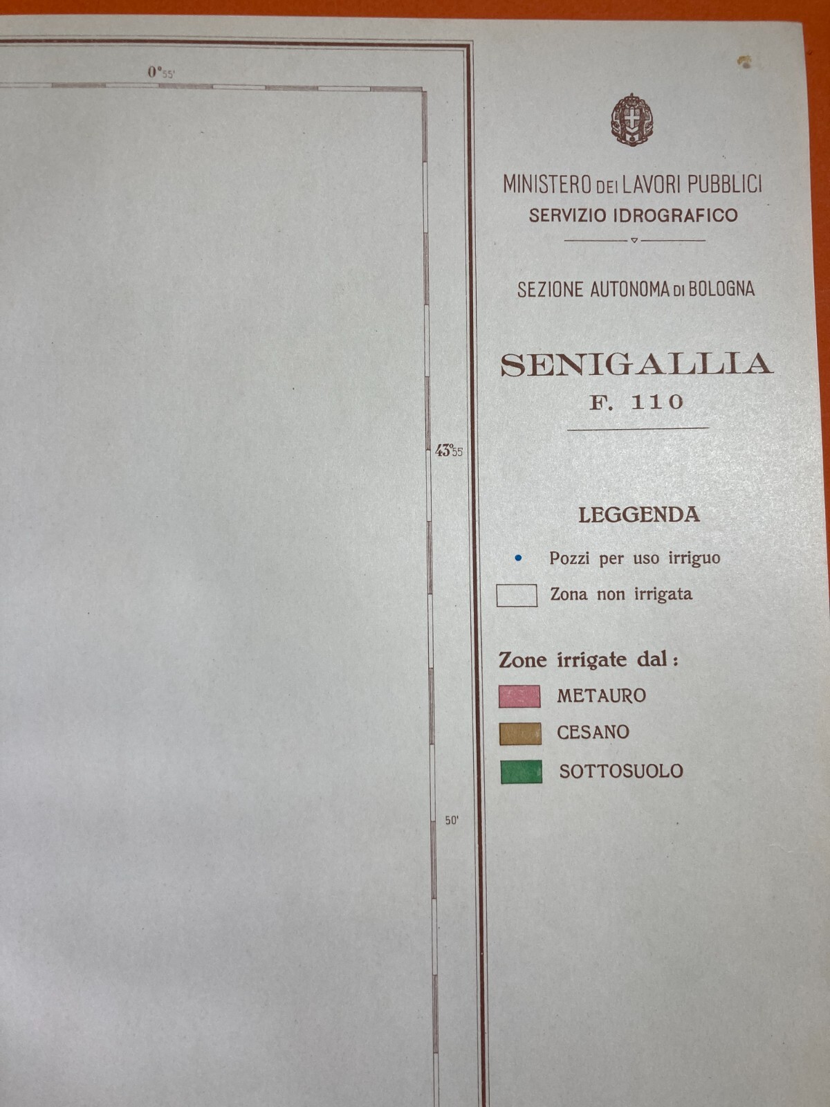Idraulica, Irrigazioni, Pozzi: Marche, Senigallia, Metauro, Cesano. Cartografia d'Epoca