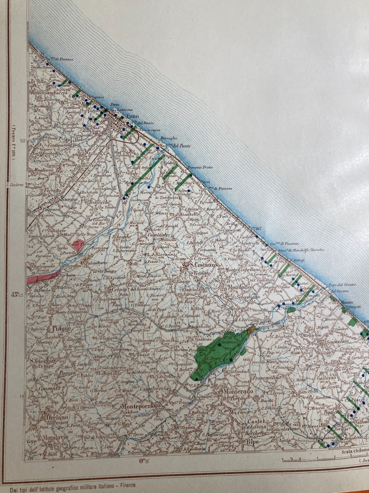 Idraulica, Irrigazioni, Pozzi: Marche, Senigallia, Metauro, Cesano. Cartografia d'Epoca