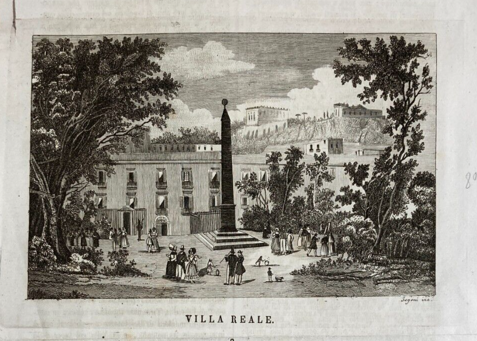 Campania   Antica Animata Veduta Di Villa Reale Con Piazza E Obelisco