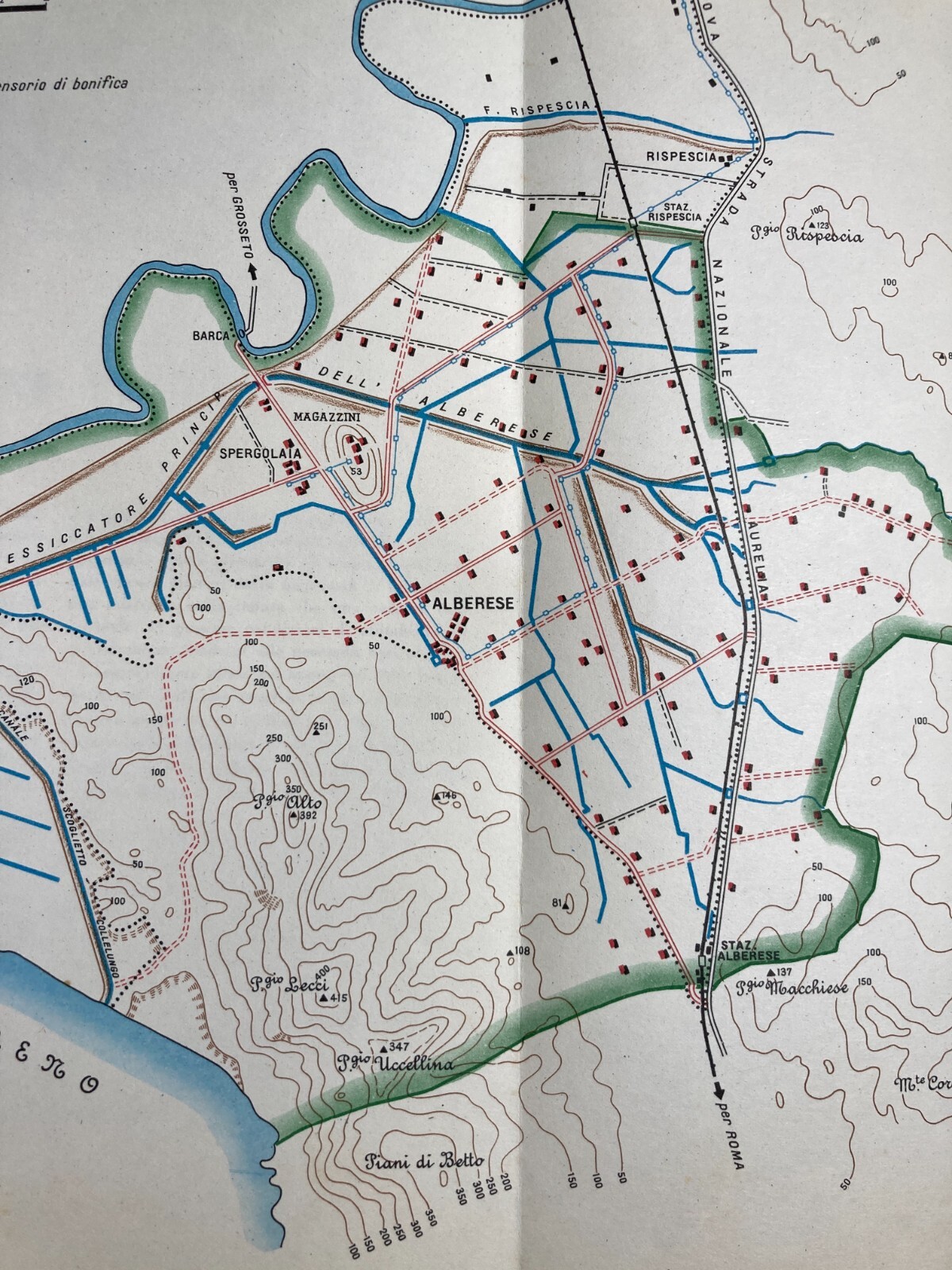 Idraulica, Bonifiche, Toscana, Grosseto, Alberese, Rispescia, Spergolaia   Cartografia