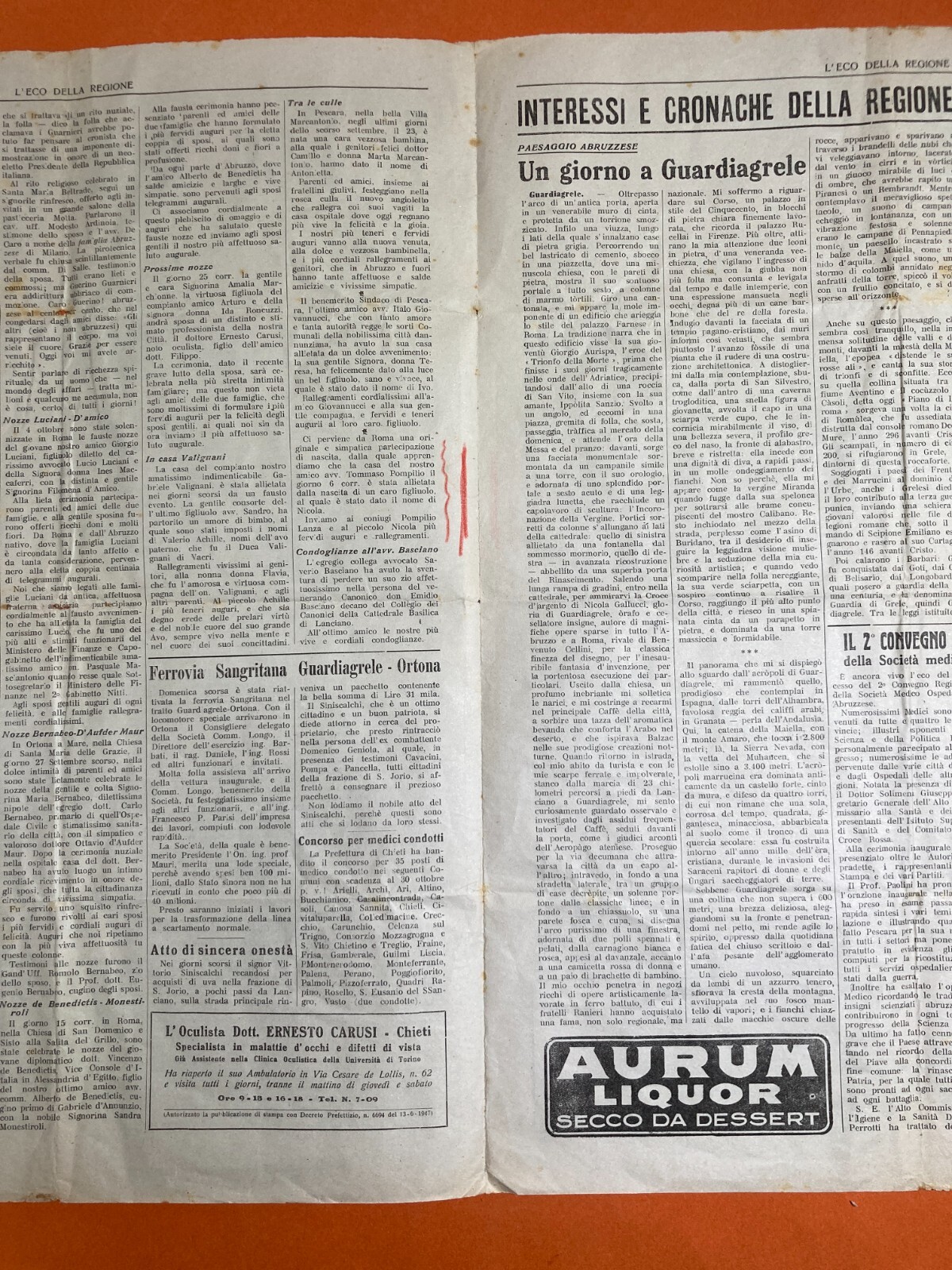 L'Eco Della Regione: Settimanale Di Cronaca Abruzzese (19 22 Ottobre 1947)