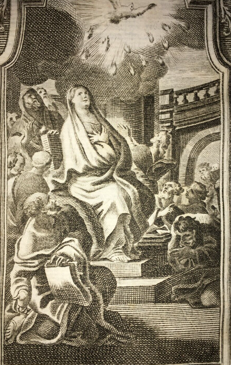 Pentecoste. Antica Stampa Popolare Devozionale. Artista Francesco La Marra. Incisione Originale