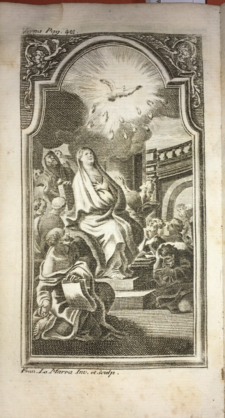 Pentecoste. Antica Stampa Popolare Devozionale. Artista Francesco La Marra. Incisione Originale