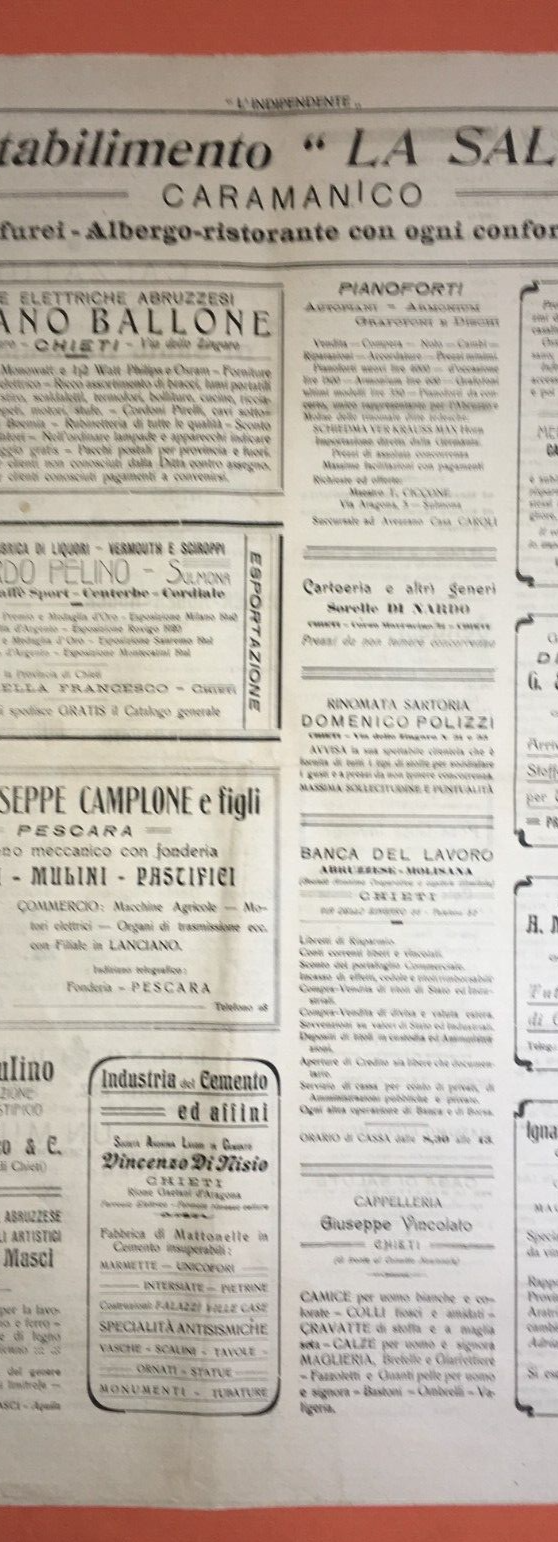 Abruzzo, Chieti: Antico Giornale L'Indipendente, Valignani, Casoli, Palena, Vasto